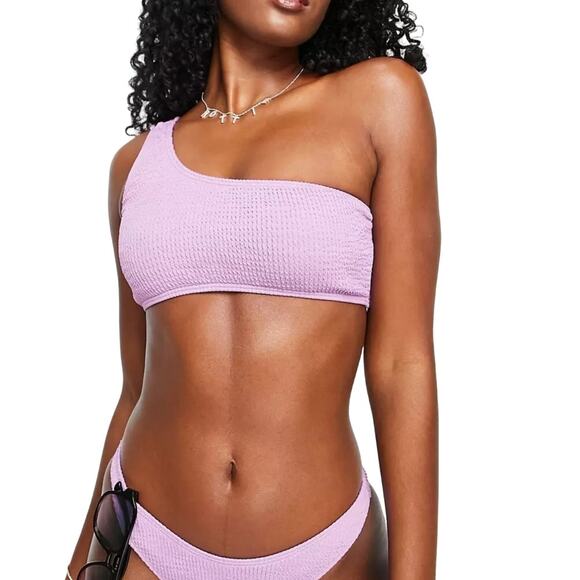 J.Crew Ribbed Textured One-Shoulder Swim Bikini Top Bathing Suit Lavender Sz 3X - Picture 1 of 10